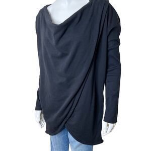 Lauren Ralph Lauren black hooded asymmetric wrap front tunic size Medium